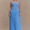 Stacie Pleated Halter Maxi Dress - Bright Blue