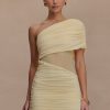 Dallas One Shoulder Mesh Mini Dress - Lemon