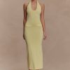 Ovina Halter Neck Knit Midi Dress - Lemon
