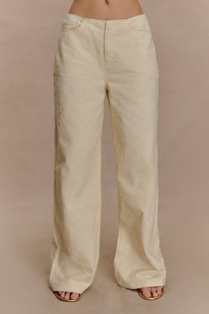 Ebony Embroidered Denim Jeans - Cream