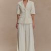 Opal Puff Sleeve Suiting Top - Ivory