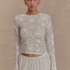 Omari Embroidery Long Sleeve Knit Top - Ivory