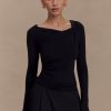 Culver Draped Twist Knit Top - Black