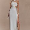 Lottie Slinky Maxi Dress With Split - White