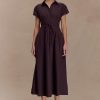 Aysha Buttoned Linen Midi Dress - Chocolate