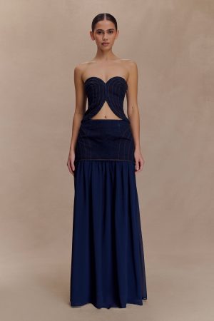 Tully Strapless Topstitch Denim Top - Indigo Blue