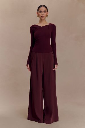 Culver Draped Twist Knit Top - Wine