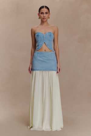 Tully Strapless Topstitch Denim Top - 80'S Blue