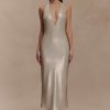 Carnation Sequin Halter Midi Dress - Gold