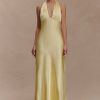 Alice Satin Halter Maxi Dress - Lemon