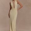 Stella Draped Slinky Maxi Dress - Pale Lemon