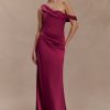 Dalia Off Shoulder Satin Maxi Dress - Mahogany