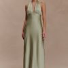 Alice Satin Halter Maxi Dress - Sage