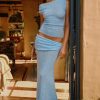 Petra Ruched Knit Maxi Skirt - Light Blue