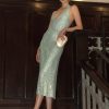 Genie Diamante Halter Midi Dress - Mint