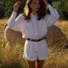 Adia Linen Belted Playsuit - White