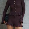 Eleanor Knit Frill Cardigan - Chocolate