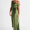 Yvette Slip Maxi Dress With Asymmetrical Hem - Emerald