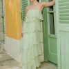 Alexa Ruffle Chiffon Maxi Dress - Pastel Lime