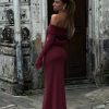 Josie Off Shoulder Mesh Maxi Dress - Wine